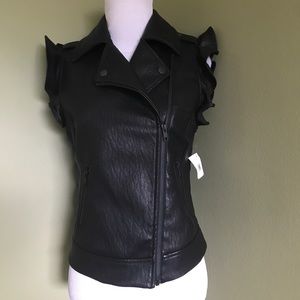 Brand New Leith Faux Leather Zip Ruffle sleeves Vest Jacket XS